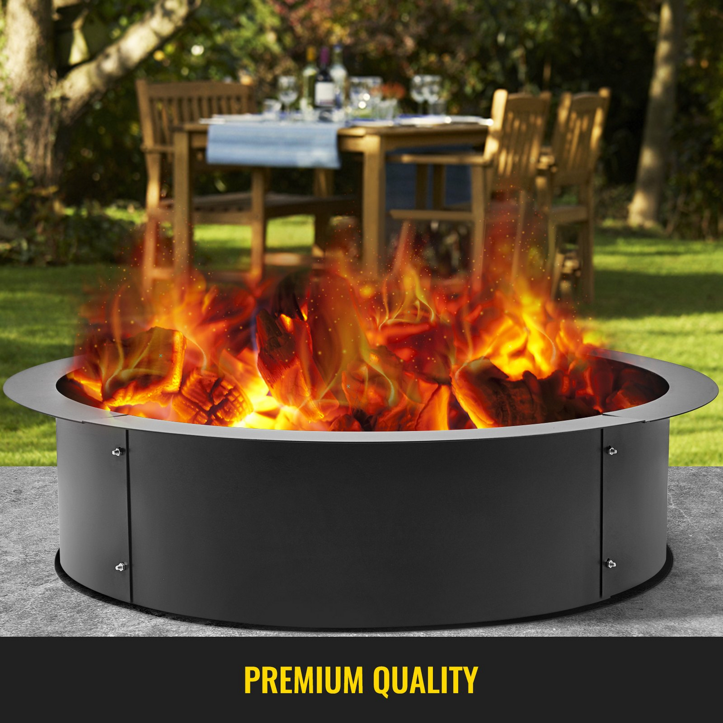 VEVOR Fire Pit Ring 45-Inch Outer/39-Inch Inner Diameter, 3.0mm Thick Heavy Duty Solid Steel, Fire Pit Liner DIY Campfire Ring Above or In-Ground for Outdoor