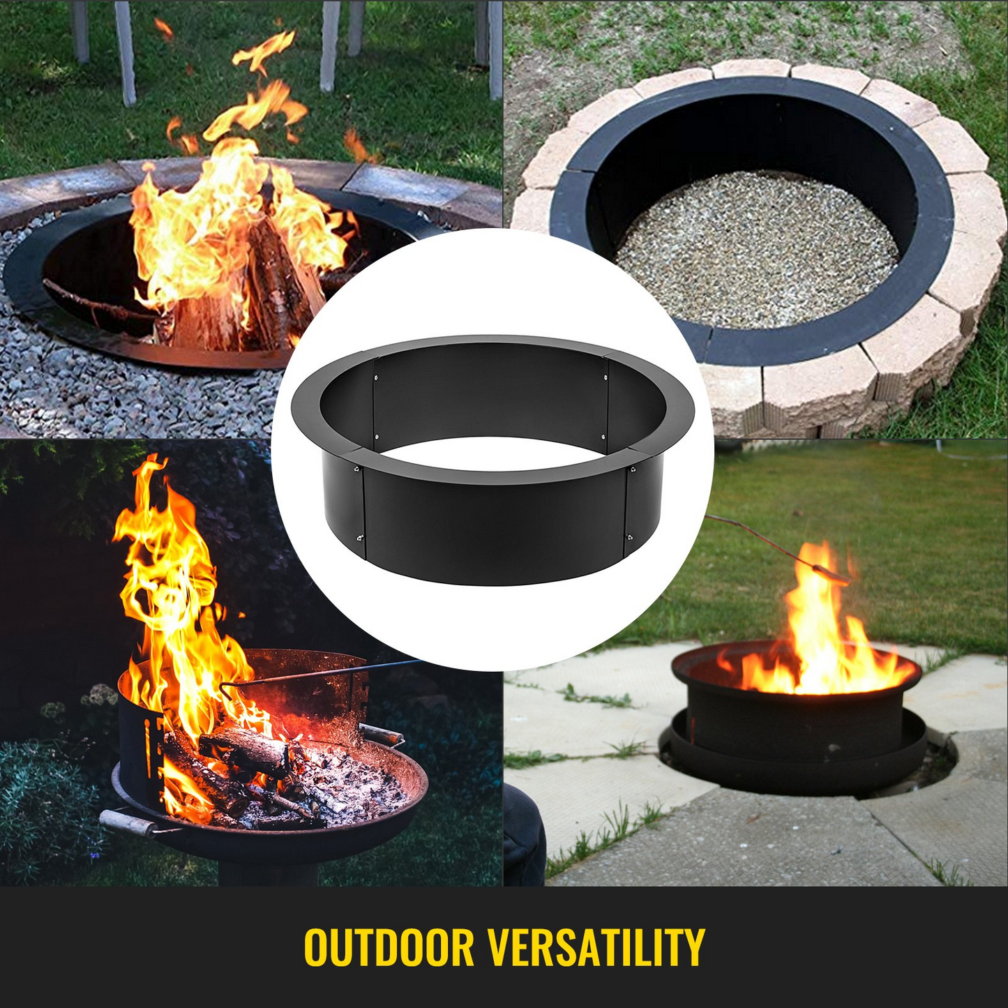 VEVOR Fire Pit Ring 45-Inch Outer/39-Inch Inner Diameter, 3.0mm Thick Heavy Duty Solid Steel, Fire Pit Liner DIY Campfire Ring Above or In-Ground for Outdoor