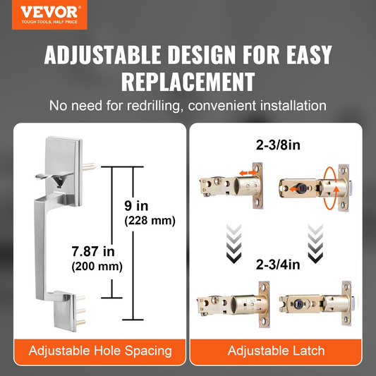 VEVOR Double Door Handle Set, Double Door Lock Set with Reversible Handle Lever, Satin Nickel Square Door Lever, Heavy Duty Double Front Door Handle Set with Dummy, for Front Door or Office Door