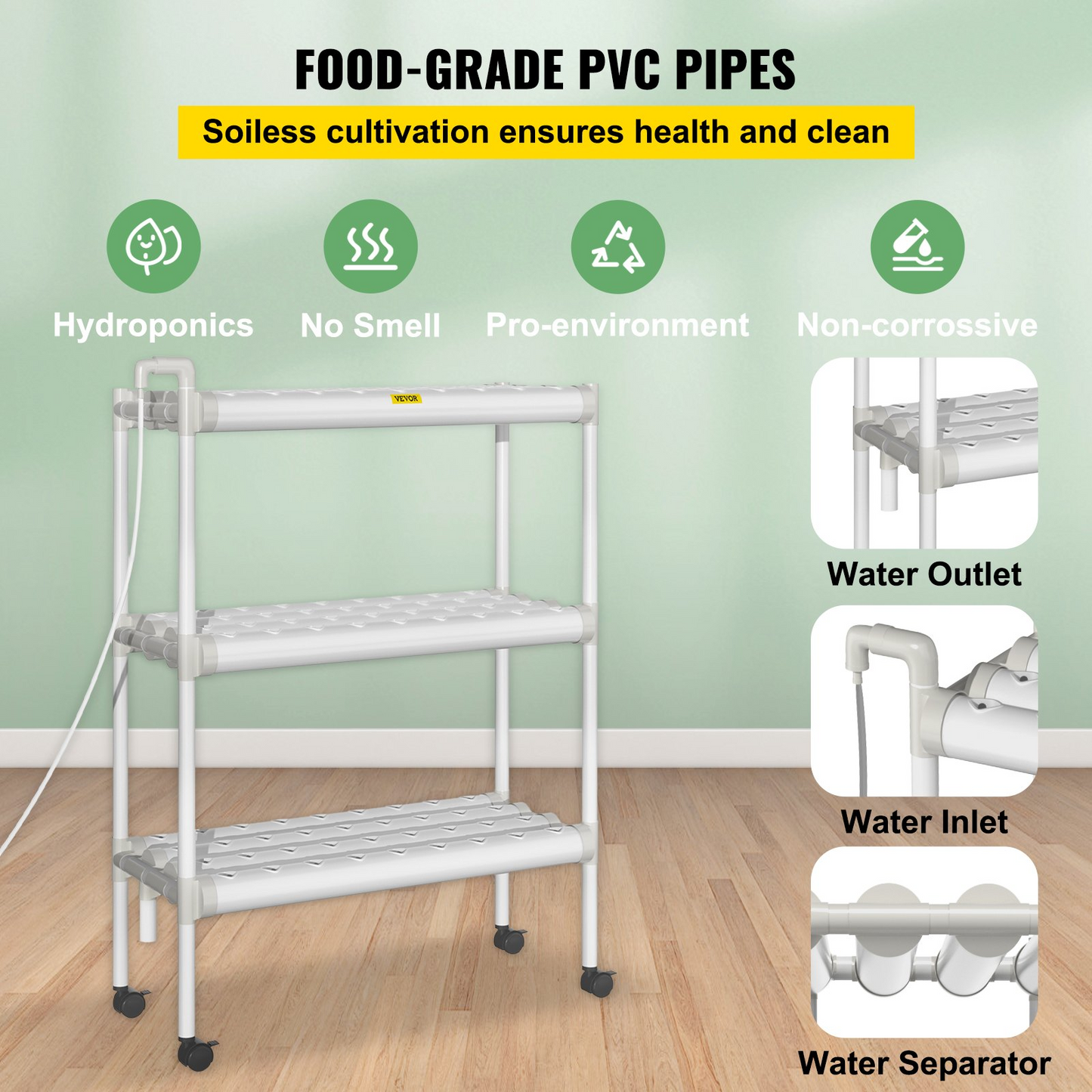 VEVOR Hydroponics Growing System, 108 Sites 12 Food-Grade PVC-U Pipes, 3 Layers Indoor Planting Kit with Water Pump, Timer, Nest Basket, Sponge, for Fruits, Vegetables, Herbs, White