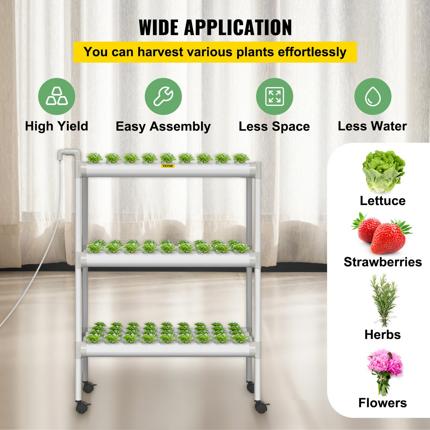 VEVOR Hydroponics Growing System, 108 Sites 12 Food-Grade PVC-U Pipes, 3 Layers Indoor Planting Kit with Water Pump, Timer, Nest Basket, Sponge, for Fruits, Vegetables, Herbs, White