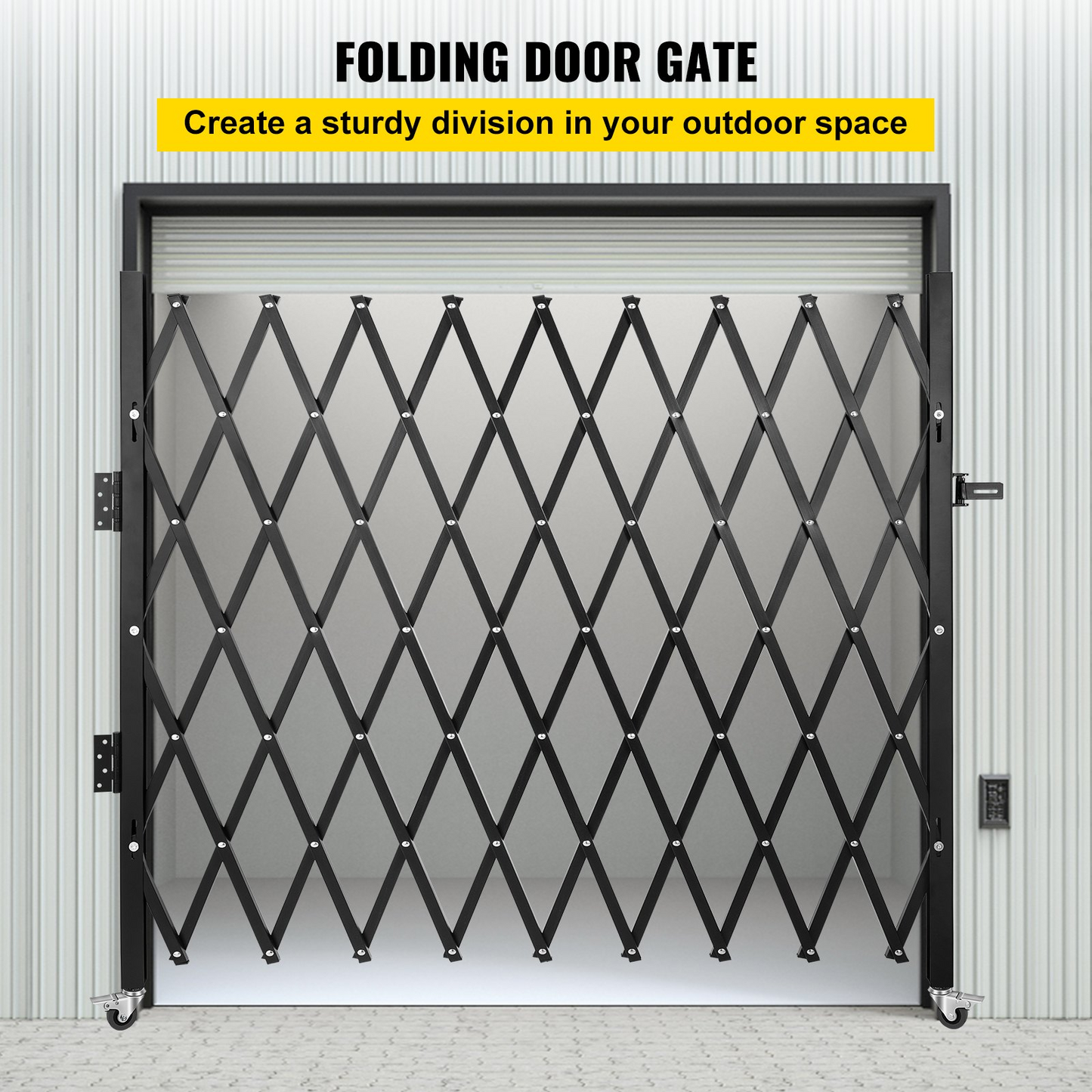 VEVOR Single Folding Security Gate, 7.1' H x 7.1' W （85 x 85 inch）Folding Door Gate, Steel Accordion Security Gate, Flexible Expanding Security Gate, 360° Rolling Barricade Gate, Scissor Gate/Door with Padlock