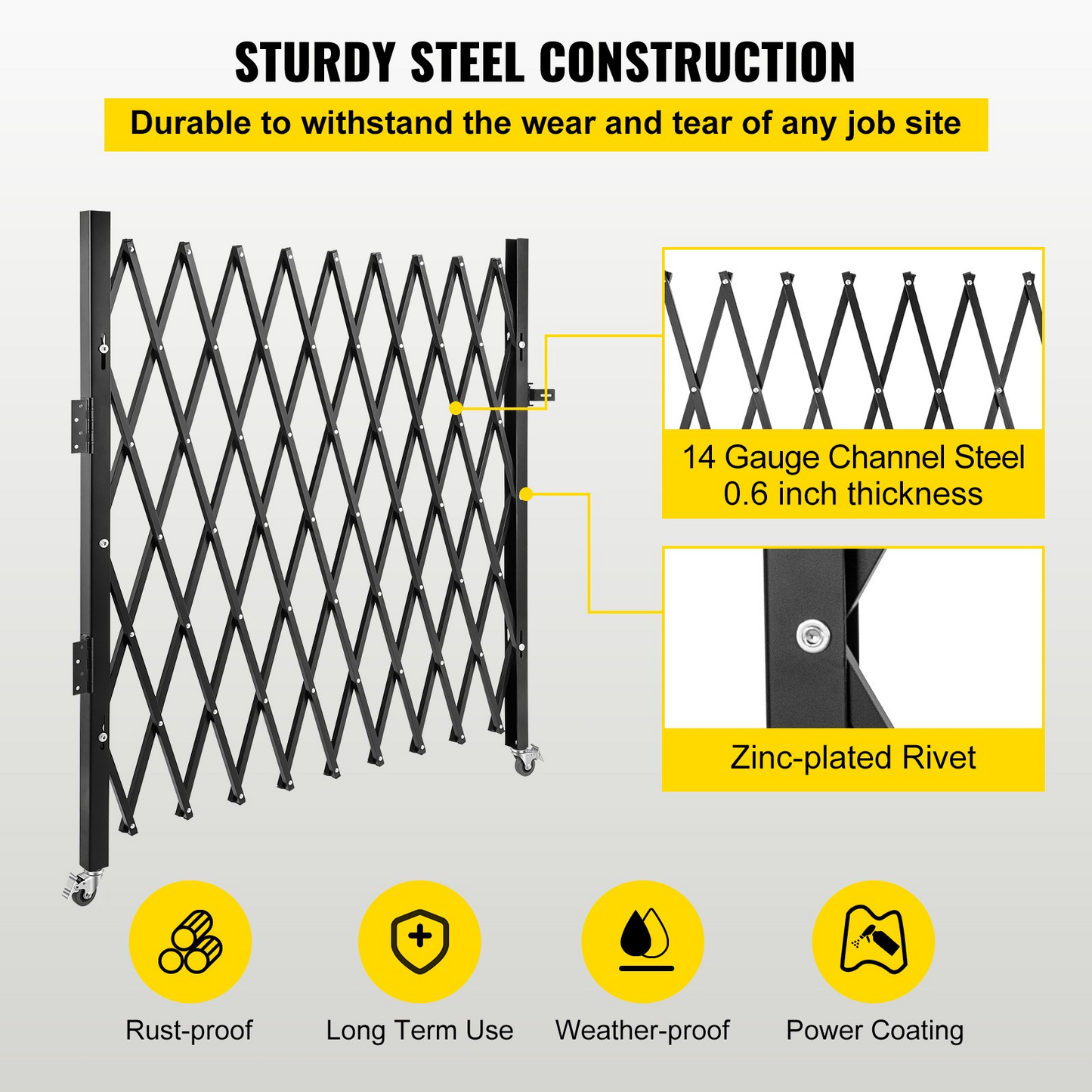 VEVOR Single Folding Security Gate, 7.1' H x 7.1' W （85 x 85 inch）Folding Door Gate, Steel Accordion Security Gate, Flexible Expanding Security Gate, 360° Rolling Barricade Gate, Scissor Gate/Door with Padlock