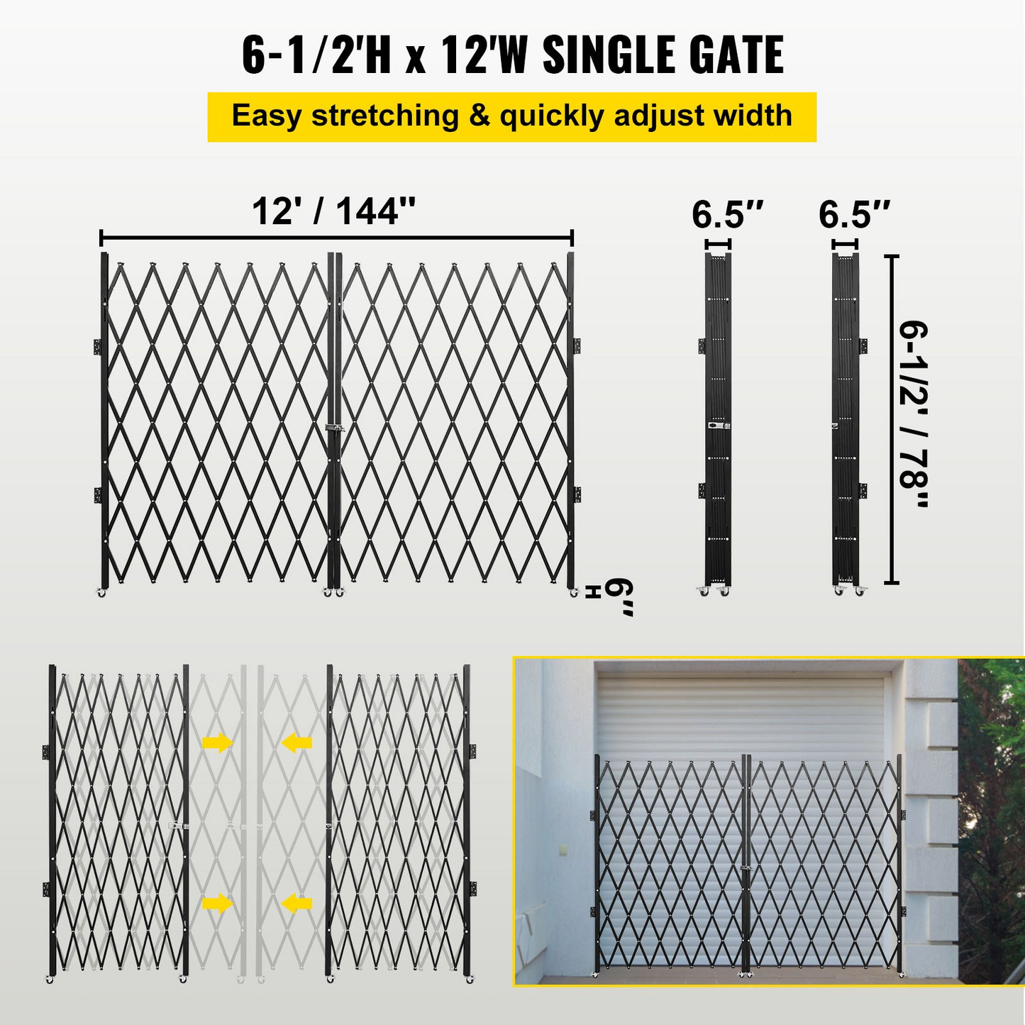 VEVOR Double Folding Security Gate, 7.1' H x 12.5' W Folding Door Gate, Steel Accordion Security Gate, Flexible Expanding Security Gate, 360° Rolling Barricade Gate, Scissor Gate or Door with Keys