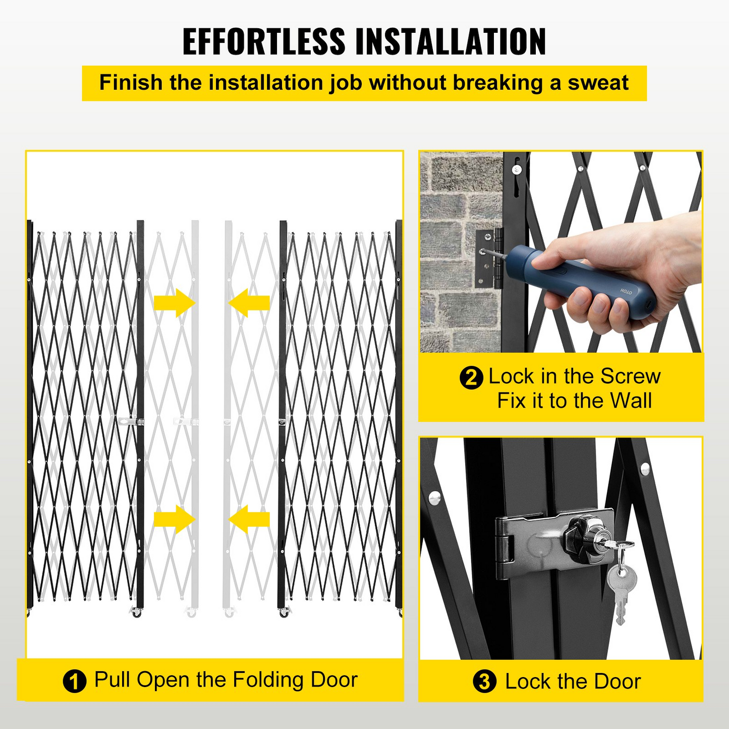 VEVOR Double Folding Security Gate, 7.1' H x 12.5' W Folding Door Gate, Steel Accordion Security Gate, Flexible Expanding Security Gate, 360° Rolling Barricade Gate, Scissor Gate or Door with Keys