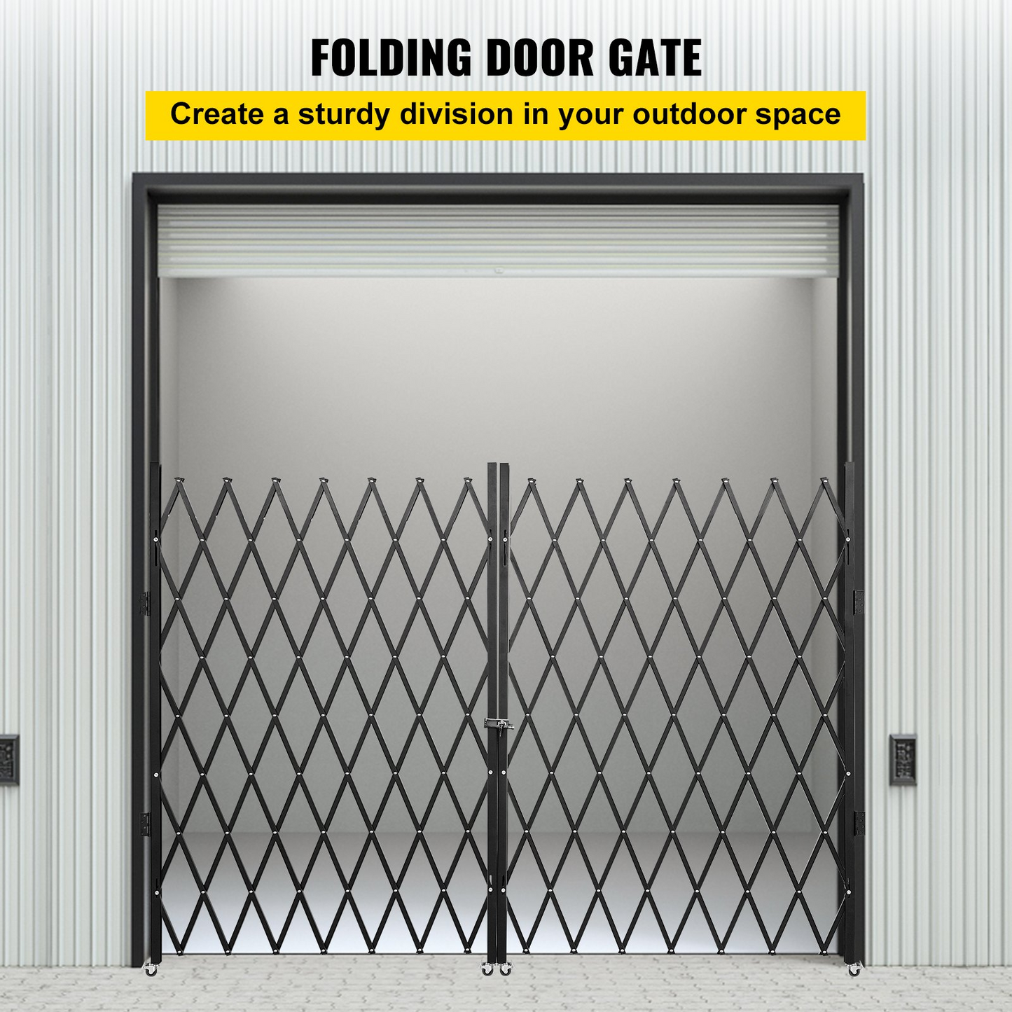 VEVOR Double Folding Security Gate, 5.1' H x 10.2' W Folding Door Gate, Steel Accordion Security Gate, Flexible Expanding Security Gate, 360° Rolling Barricade Gate, Scissor Gate or Door with Keys