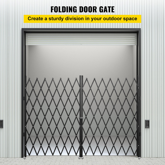 VEVOR Double Folding Security Gate, 5.1' H x 10.2' W Folding Door Gate, Steel Accordion Security Gate, Flexible Expanding Security Gate, 360° Rolling Barricade Gate, Scissor Gate or Door with Keys