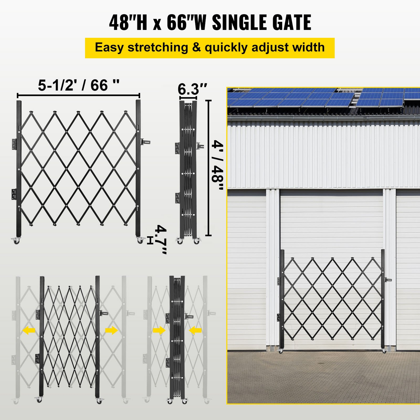 VEVOR Single Folding Security Gate, 48" H x 66" W Folding Door Gate, Steel Accordion Security Gate, Flexible Expanding Security Gate, 360° Rolling Barricade Gate, Scissor Gate or Door with Padlock