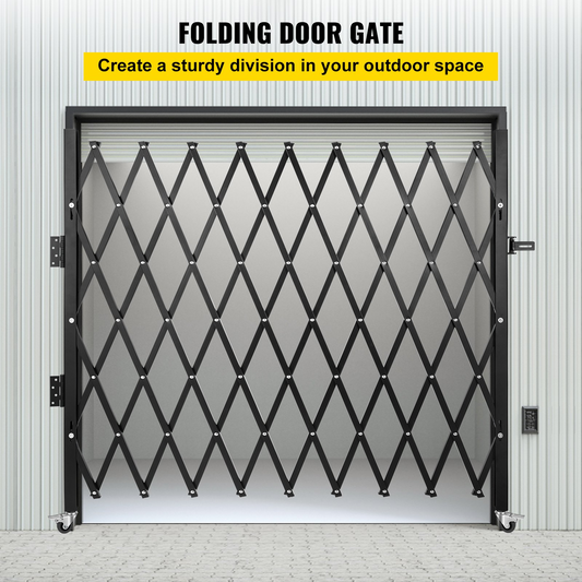 VEVOR Single Folding Security Gate, 7.1'H x 7.9' W （85 x 95 inch）Folding Door Gate, Steel Accordion Security Gate, Flexible Expanding Security Gate, 360° Rolling Barricade Gate, Scissor Gate/Door with Padlock