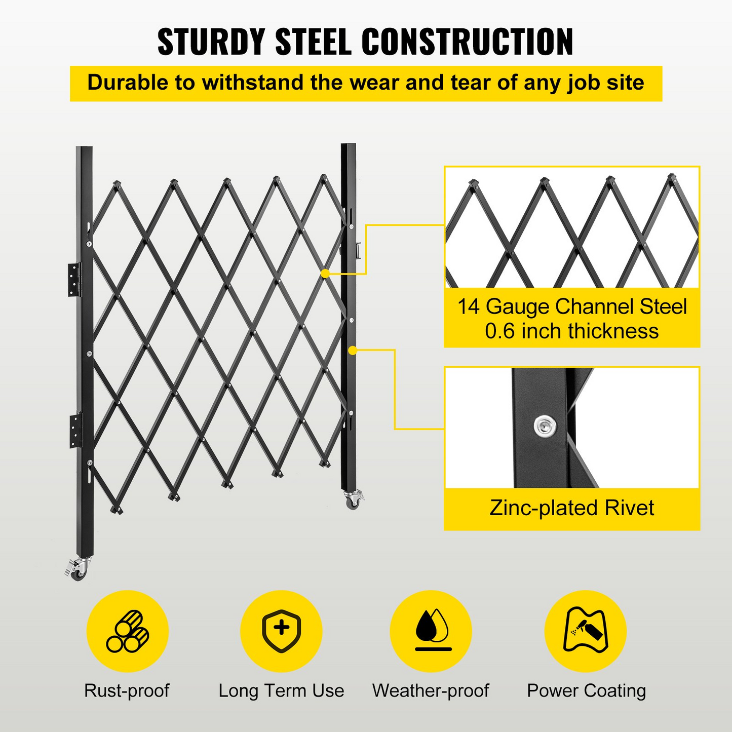 VEVOR Single Folding Security Gate, 5.1'H x 5.9'W （61 x 71 inch）Folding Door Gate, Steel Accordion Security Gate, Flexible Expanding Security Gate, 360° Rolling Barricade Gate, Scissor Gate/Door with Padlock