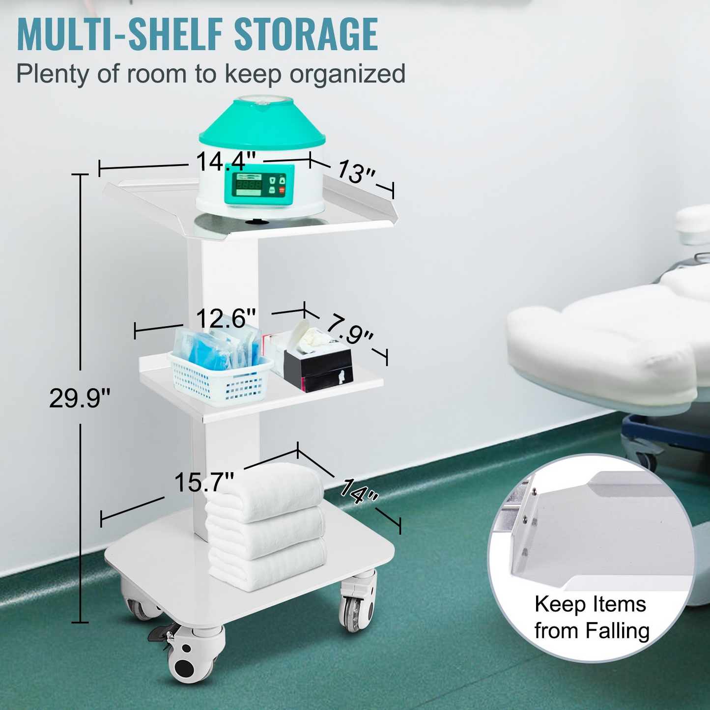 VEVOR 3 Trays Utility Cart 3-Layer Trolley Heavy Duty Lab Dental Rolling Utility Cart with 4 PE Wheels 2 of which can be Locked for Fixing Heavy-Duty with 33Lb Load Capacity