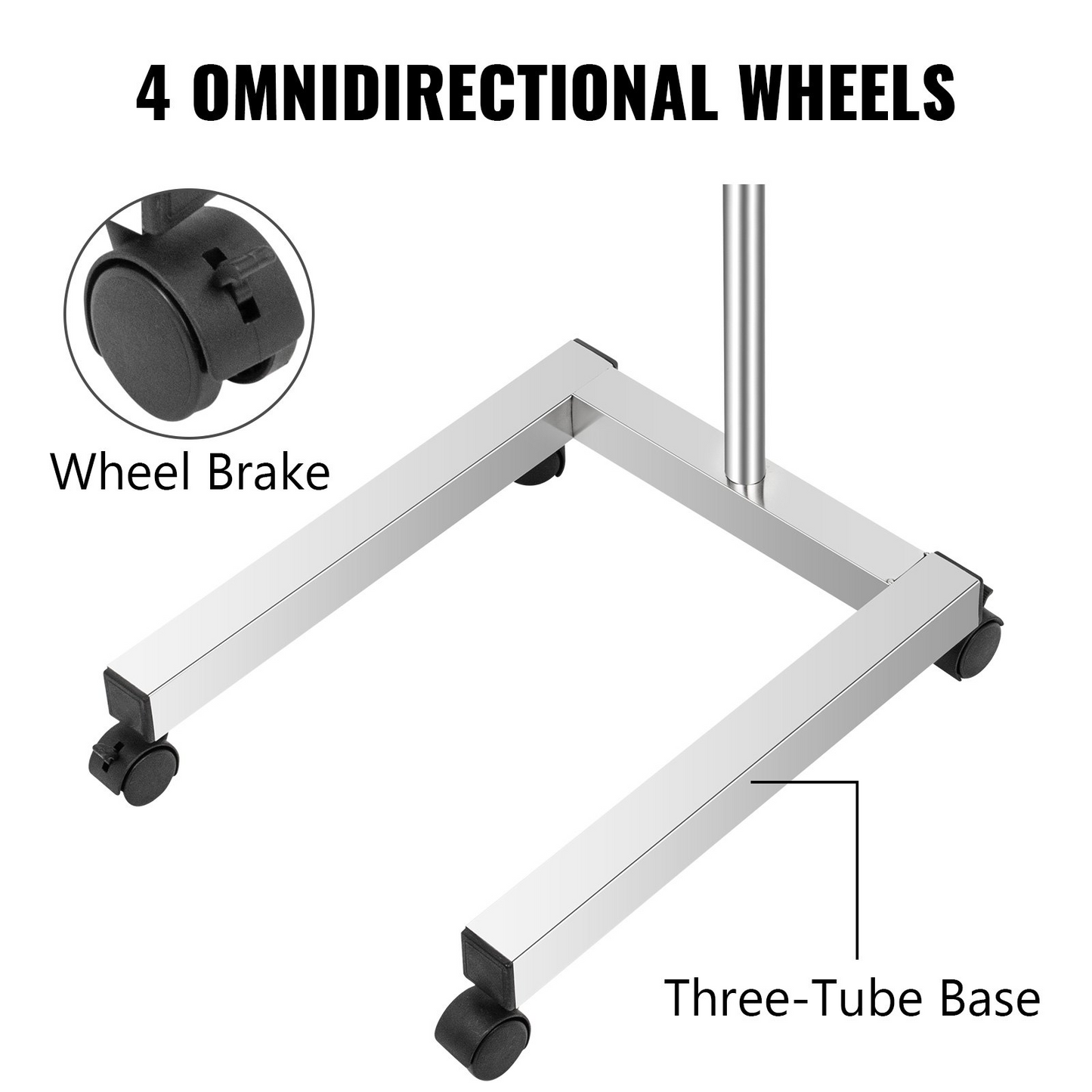 VEVOR Lab Cart Stainless Steel Mayo Tray Stand 18x14 Inch Trolley Mayo Stand Adjustable Height 32-51 Inch Instrument Tray w/Removable Tray & 4 Omnidirectional Wheels for Home Equipment Personal Care