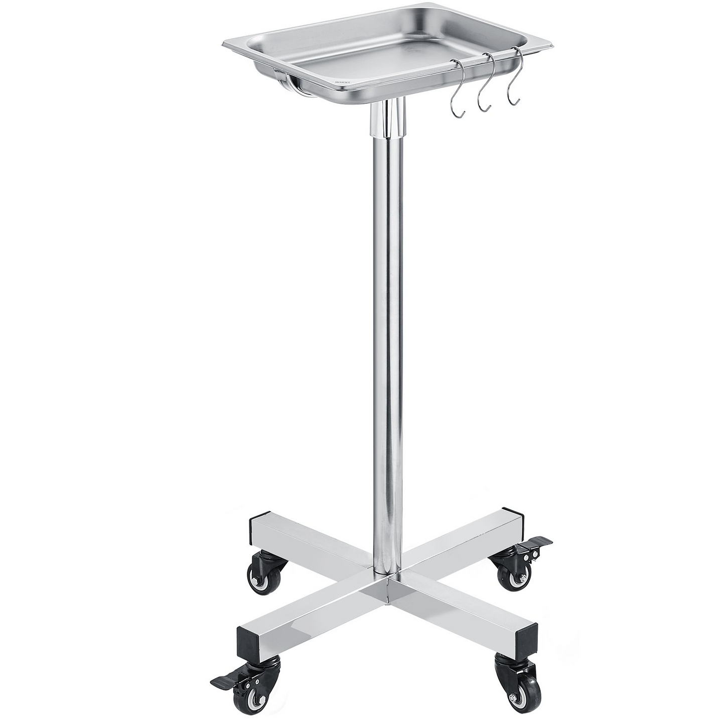 VEVOR Mayo Stand, Stainless Steel Mayo Tray, Load Capacity up to 36 lbs, Adjustable Height 31.9"-55", Medical Tray on Wheels with Removable Tray for Spa, Salon, Clinic, Personal Care