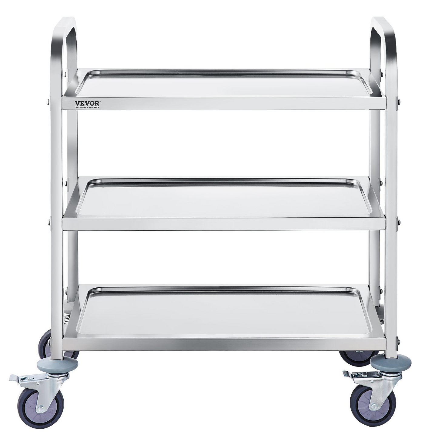 VEVOR Stainless Steel Cart, 3 Layers Lab Utility Cart 400 lbs Weight Capacity, Medical Cart with Lockable Universal Wheels, for Lab, Clinic, Kitchen, Salon