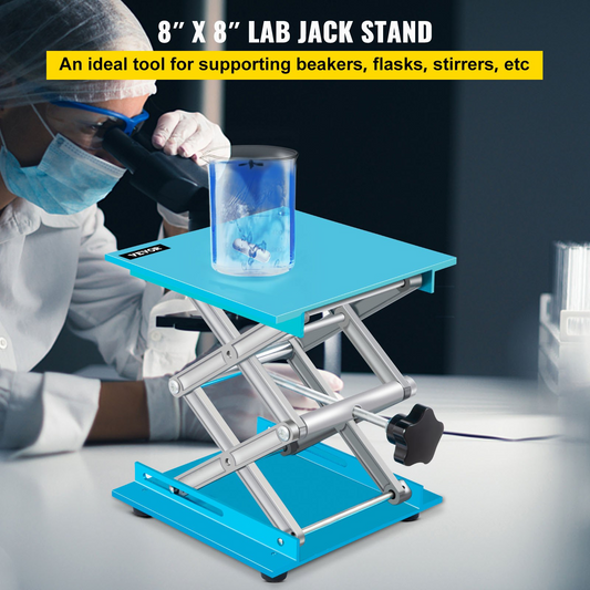 VEVOR Lab Jack Stand, 8" x 8" Aluminum Oxide Lab Lift Jack with 2.4"-12" Adjustable Height, Durable and Stable Laboratory Scissor Jack, Lab Jack Platform with 88LBS/40KG Large Loading Capacity