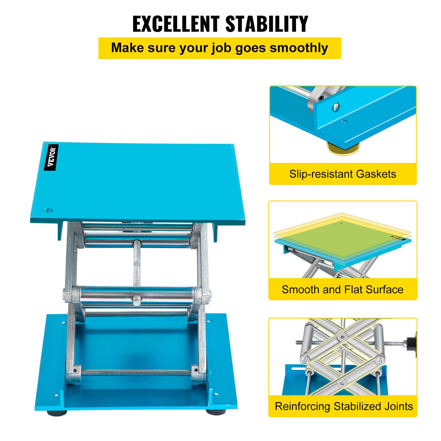 VEVOR Lab Jack Stand, 8" x 8" Aluminum Oxide Lab Lift Jack with 2.4"-12" Adjustable Height, Durable and Stable Laboratory Scissor Jack, Lab Jack Platform with 88LBS/40KG Large Loading Capacity