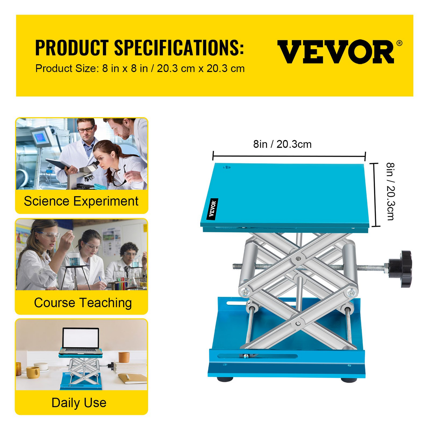 VEVOR Lab Jack Stand, 8" x 8" Aluminum Oxide Lab Lift Jack with 2.4"-12" Adjustable Height, Durable and Stable Laboratory Scissor Jack, Lab Jack Platform with 88LBS/40KG Large Loading Capacity