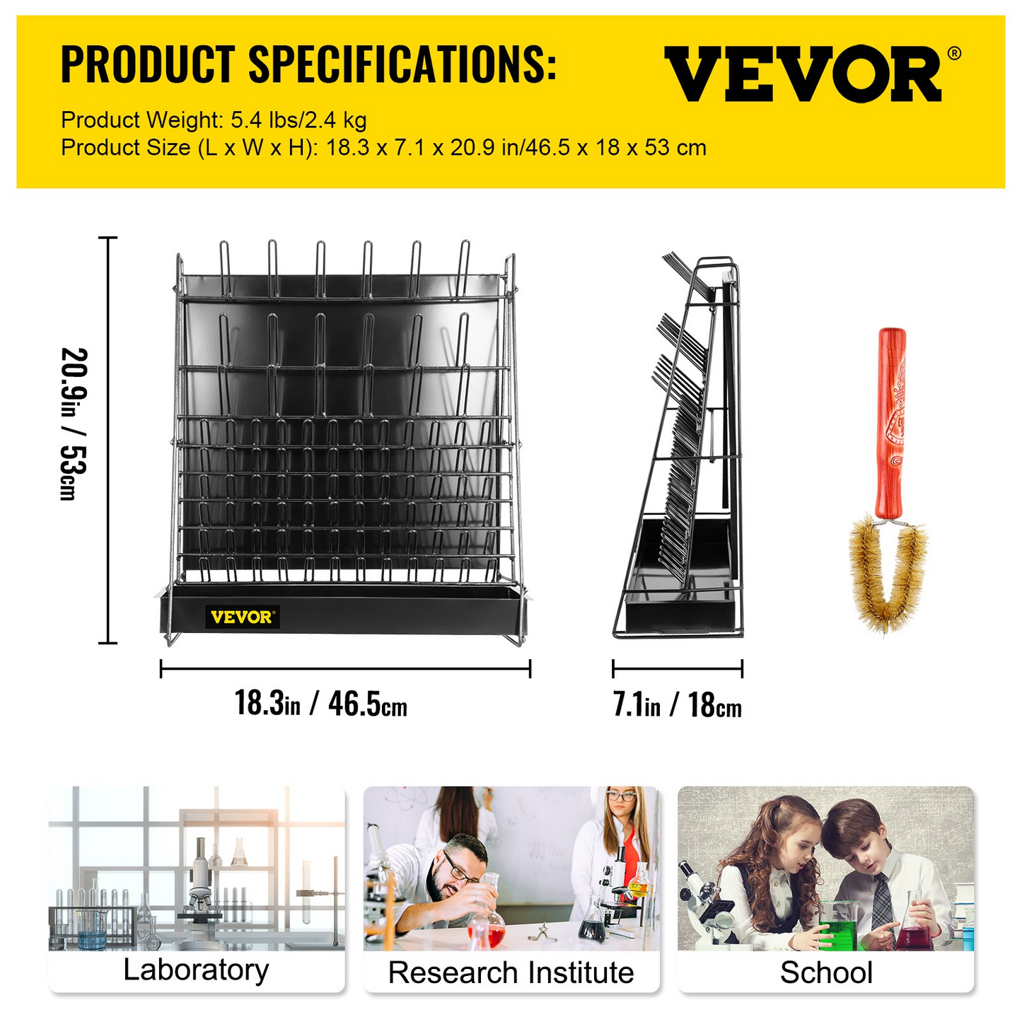 VEVOR Drying Rack for Lab, 90 Pegs Lab Glassware Rack Steel Wire Glassware Drying Rack Wall-Mount/Free-Standing Detachable Pegs Lab Glass Drying Rack Black Cleaning Frame for School Laboratory