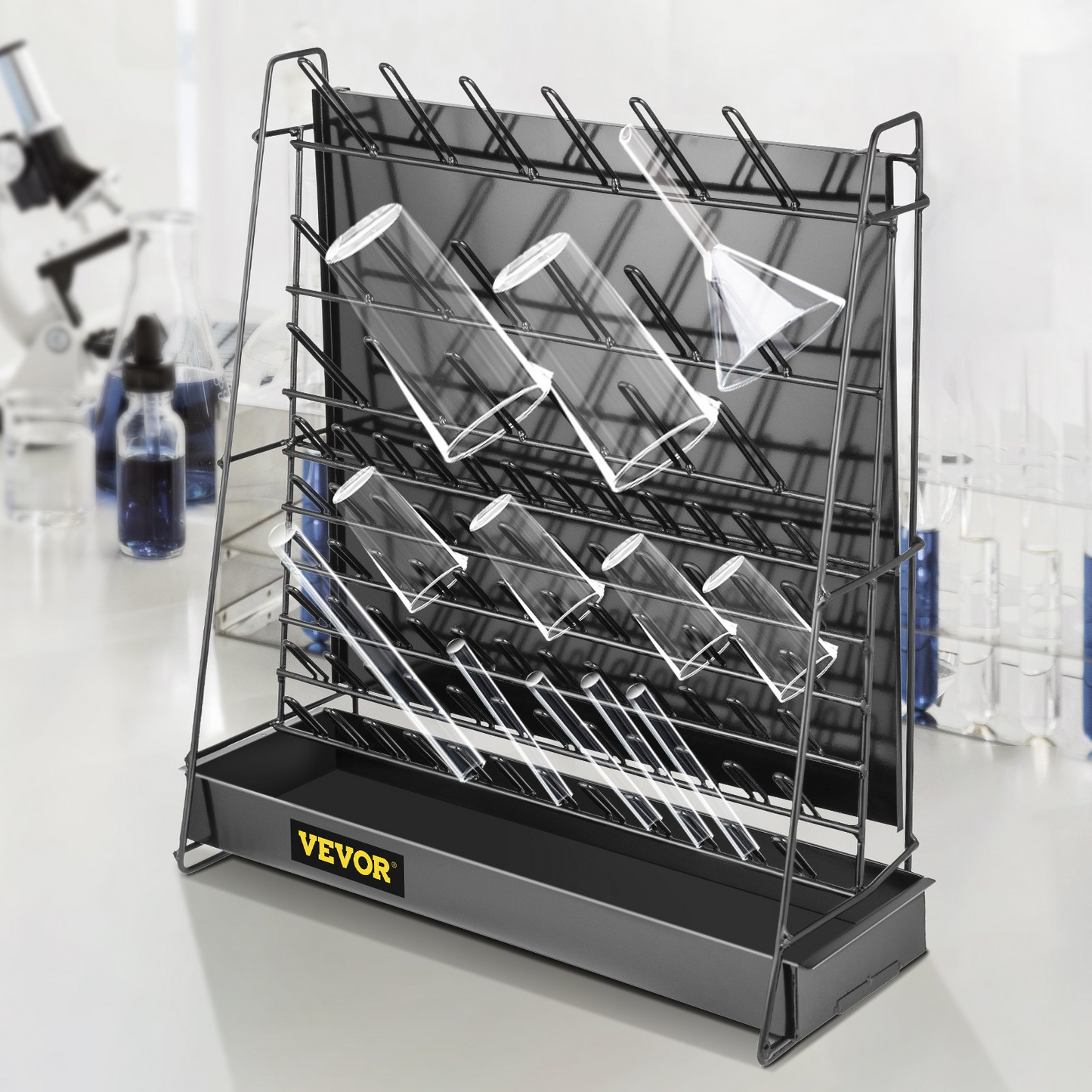 VEVOR Drying Rack for Lab, 90 Pegs Lab Glassware Rack Steel Wire Glassware Drying Rack Wall-Mount/Free-Standing Detachable Pegs Lab Glass Drying Rack Black Cleaning Frame for School Laboratory