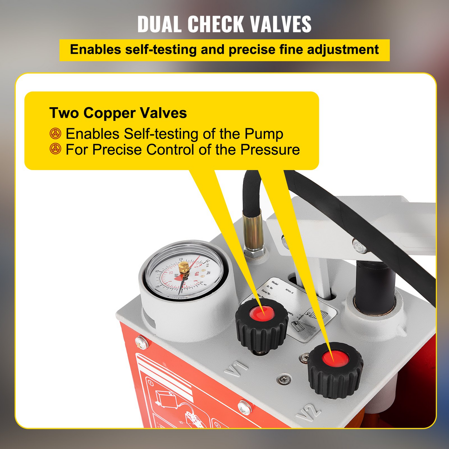 VEVOR Hydrostatic Pressure Test Pump, Test Up to 25 bar/2.5 MPa, 3.2 Gallon Tank, Hydraulic Manual Water Pressure Tester Kit w/ Two-Unit Gauge & R 1/2" Connection, for Pipeline Fluid Pressure Testing