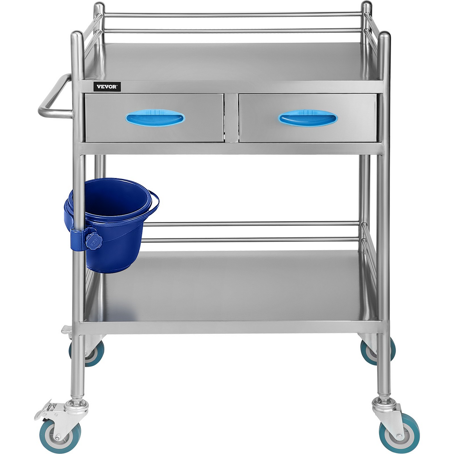 VEVOR Lab Serving Cart Utility Cart Stainless Steel Medical Cart with Two Drawers for lab Equipment Use Grade I Stainless Steel Utility Services (2 Shelves/ 2 Drawer)