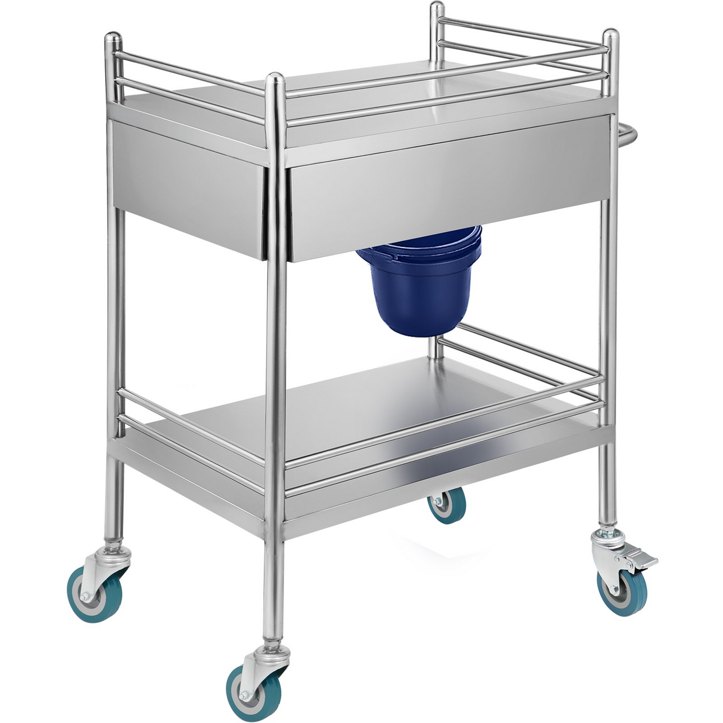 VEVOR Lab Serving Cart Utility Cart Stainless Steel Medical Cart with Two Drawers for lab Equipment Use Grade I Stainless Steel Utility Services (2 Shelves/ 2 Drawer)