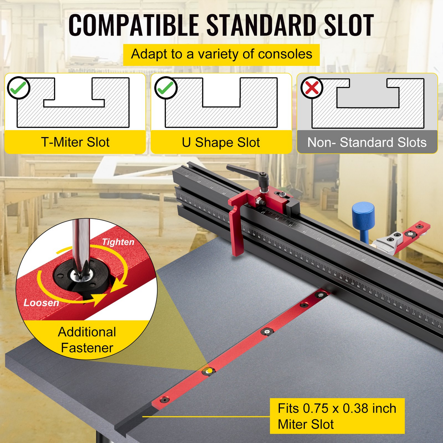 VEVOR Precision Miter Gauge, 18" Aluminum Table Saw Miter Gauge w/ 60 Degree Angled Ends for Max. Stock Support and a Repetitive Cut Flip Stop, Miter Saw Fence w/Laser Marking Scale