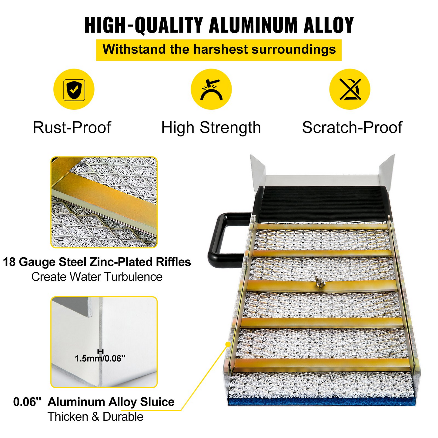 VEVOR Aluminum Alloy Sluice Box, Compact 24" Mini Sluice Boxes for Gold, Lightweight Gold Sluice Equipment, Portable Sluice Boxes w/Miner's Moss, River, Creek, Gold Panning, Prospecting, Dredging