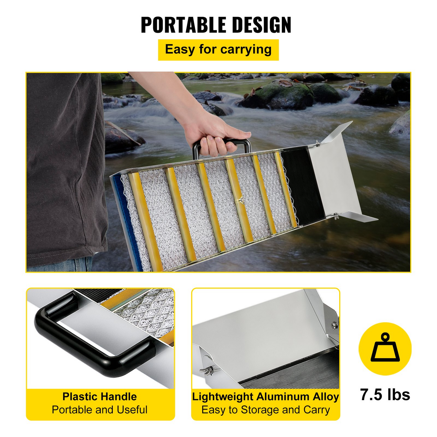 VEVOR Aluminum Alloy Sluice Box, Compact 36" Mini Sluice Boxes for Gold, Lightweight Gold Sluice Equipment, Portable Sluice Boxes w/Miner's Moss, River, Creek, Gold Panning, Prospecting, Dredging