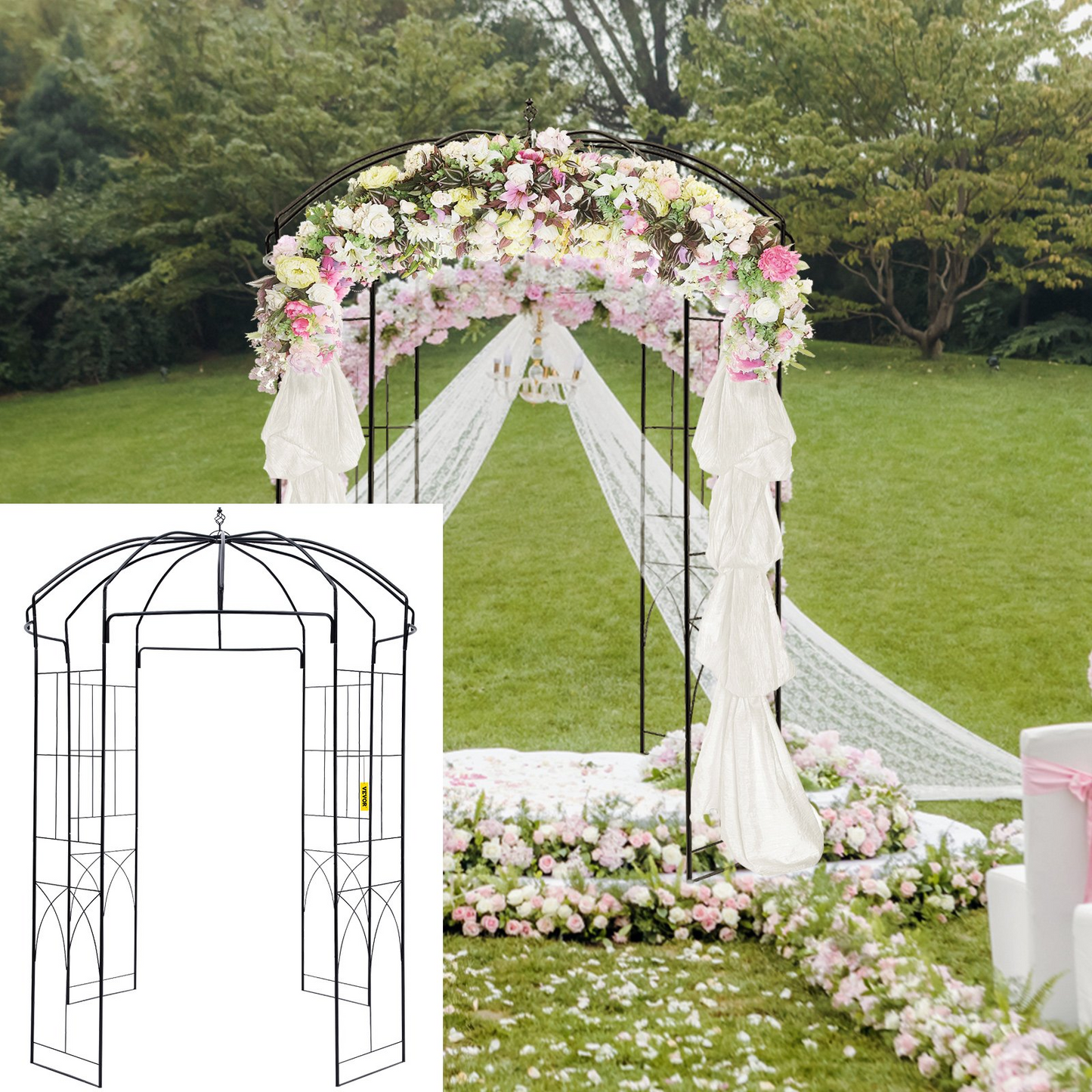 VEVOR Birdcage Shape Garden Arbor, 9' High x 6.6' Wide, Heavy Duty Wrought Iron Arbor, Wedding Arch Trellis for Climbing Vines in Outdoor Garden, Lawn, Backyard, Patio, Black