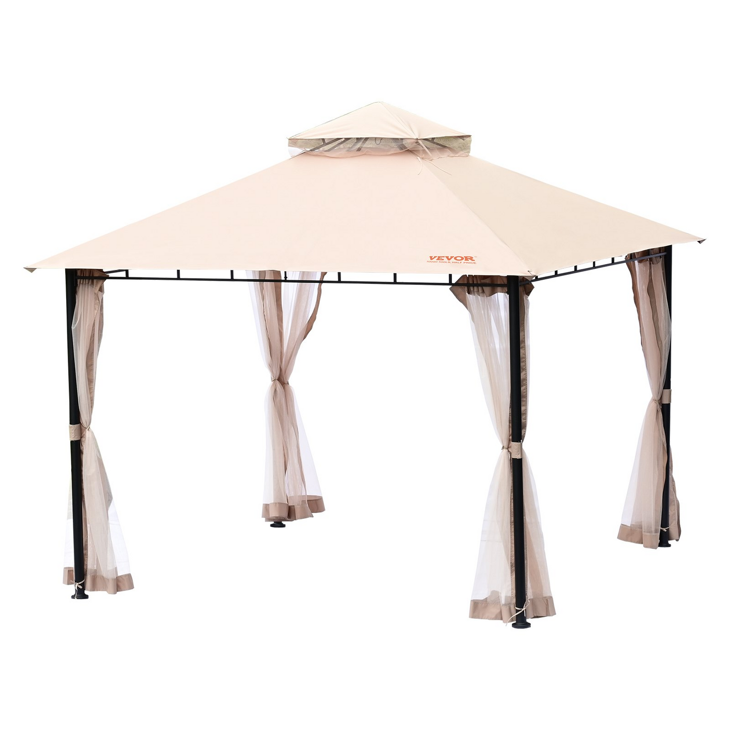 VEVOR Patio Gazebo for 6-8 Person, 10 x 10 FT Backyard Gazebo, with Mosquito Netting, Metal Frame, and PU Coated 180G Polyester, Outdoor Canopy Shelter for Patio, Backyard, Lawn, Garden, Deck