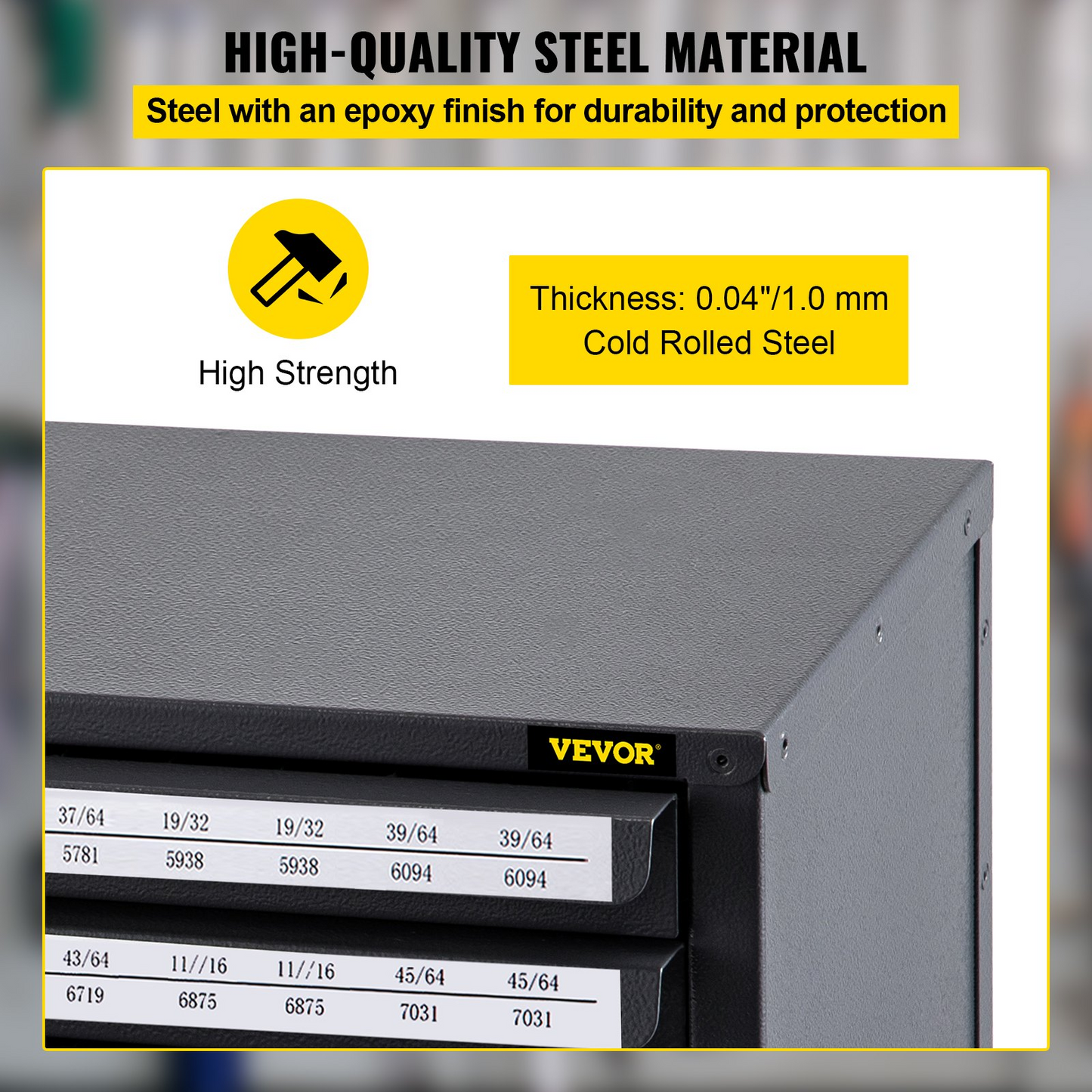 VEVOR Drill Bit Dispenser Cabinet, Five-Drawer Drill Bit Dispenser, 1/2" Reduced Shank Drill Bit Organizer Cabinet, Drill Dispenser Organizer Cabinet for Sizes 33/64" to 63/64" in 1/64" Increments