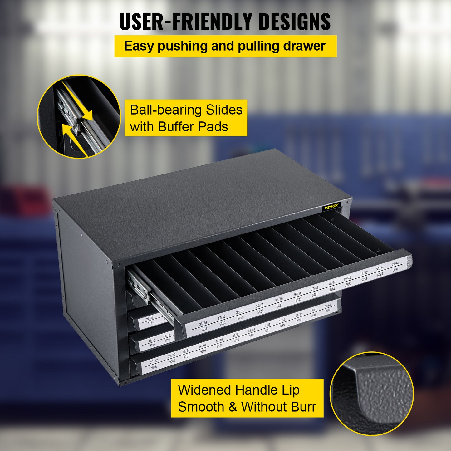 VEVOR Drill Bit Dispenser Cabinet, Five-Drawer Drill Bit Dispenser, 1/2" Reduced Shank Drill Bit Organizer Cabinet, Drill Dispenser Organizer Cabinet for Sizes 33/64" to 63/64" in 1/64" Increments