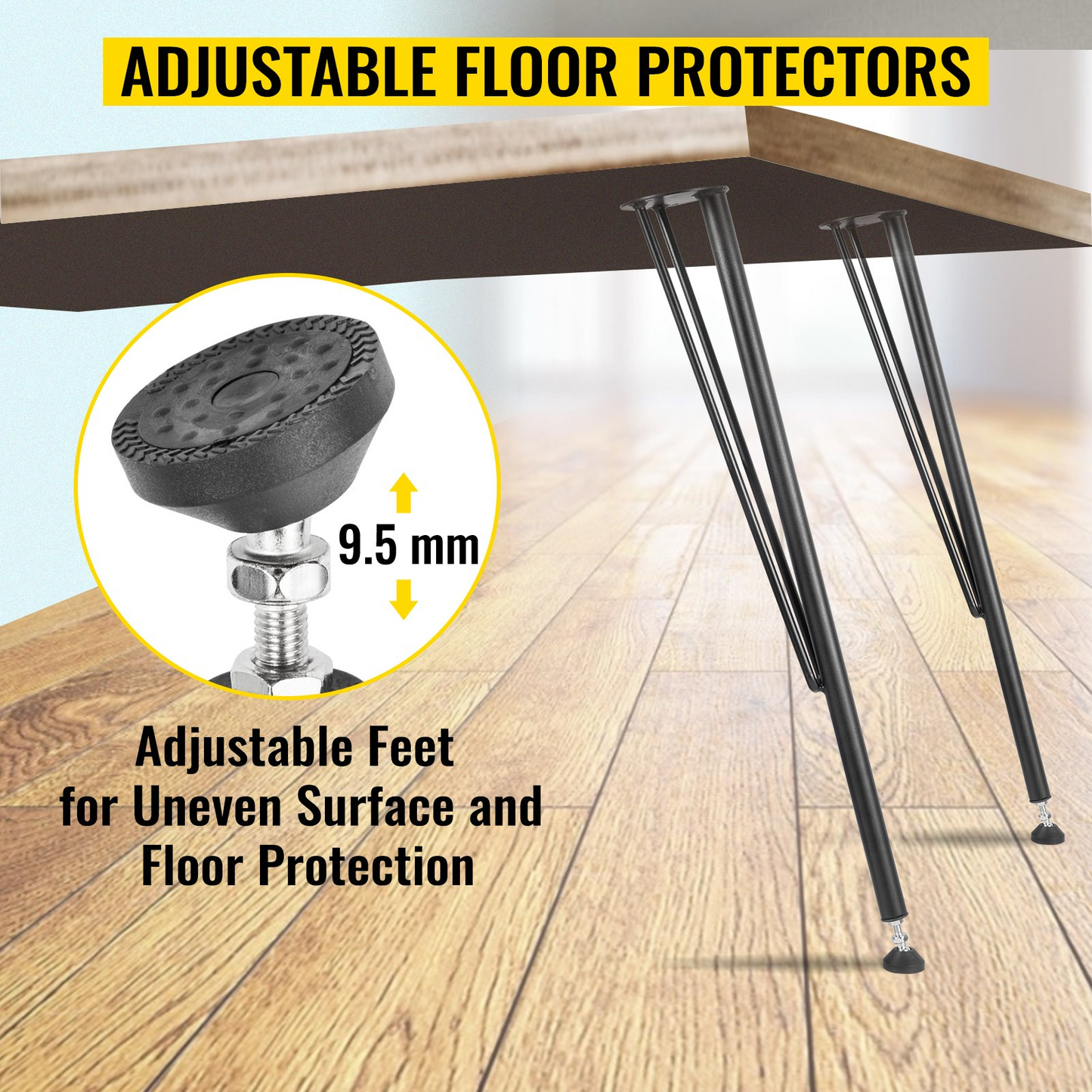 VEVOR Hairpin Metal Table Legs 28 Inch Desk Legs Set of 4 Heavy Duty Bench Legs 3-Rod Metal Furniture Legs Wrought Iron Coffee Table Legs Home DIY for Dining Table w/ Rubber Floor Protectors Black