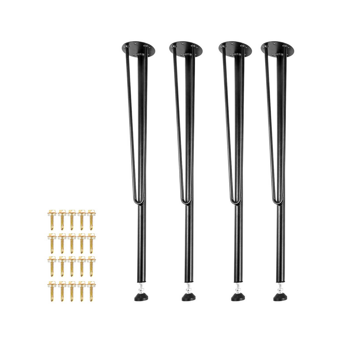 VEVOR Hairpin Metal Table Legs 28 Inch Desk Legs Set of 4 Heavy Duty Bench Legs 3-Rod Metal Furniture Legs Wrought Iron Coffee Table Legs Home DIY for Dining Table w/ Rubber Floor Protectors Black