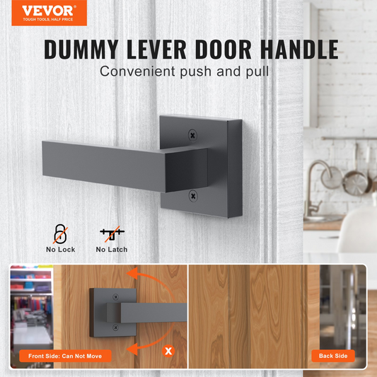 VEVOR Dummy Door Lever, 1 PC Non-Turning Single Side Push/Pull Handle, Contemporary Square Door Lever Set, Reversible for Right and Left Sided Doors,For Pantry, Closet, and French Doors, Matte Black