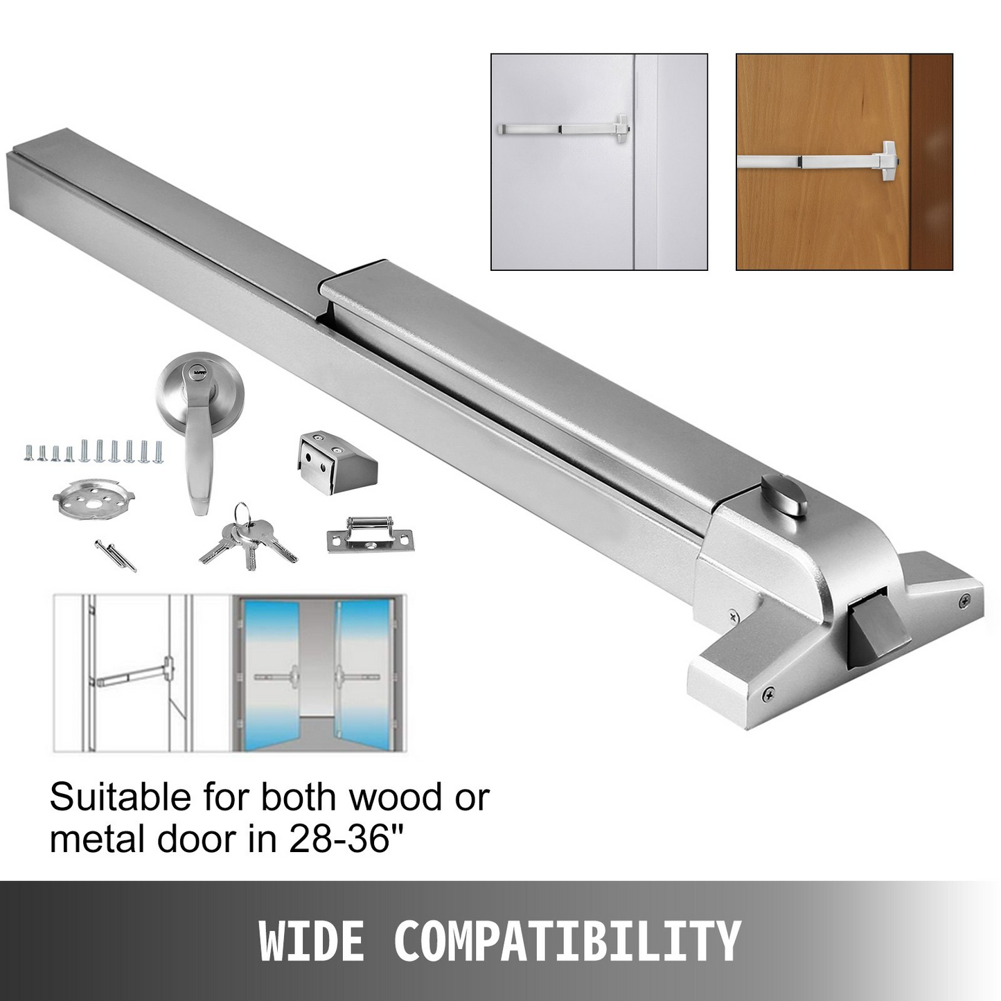 VEVOR Door Push Bar Panic Exit Device with Exterior Lever Commercial Emergency Exit Bar Panic Exit Device for Wood Metal Door Panic Exit Bar with Door Knob (Push Bar with Lever)