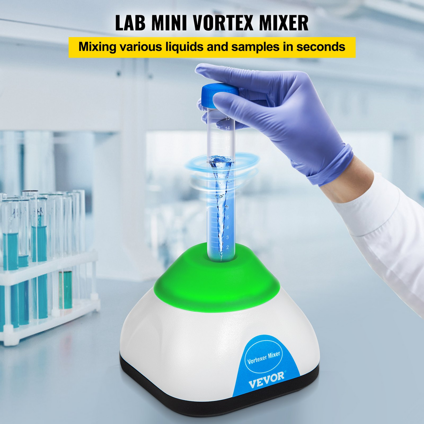 VEVOR Vortex Mixer, 3000RPM Mini Vortex Mixer Shaker, Touch Function Scientific Lab Vortex Shaker, Mix Up to 50ML, 6mm Orbital Diameter for Test Tube, Tattoo Ink, Nail Polish, Eyelash Adhesives, Paint