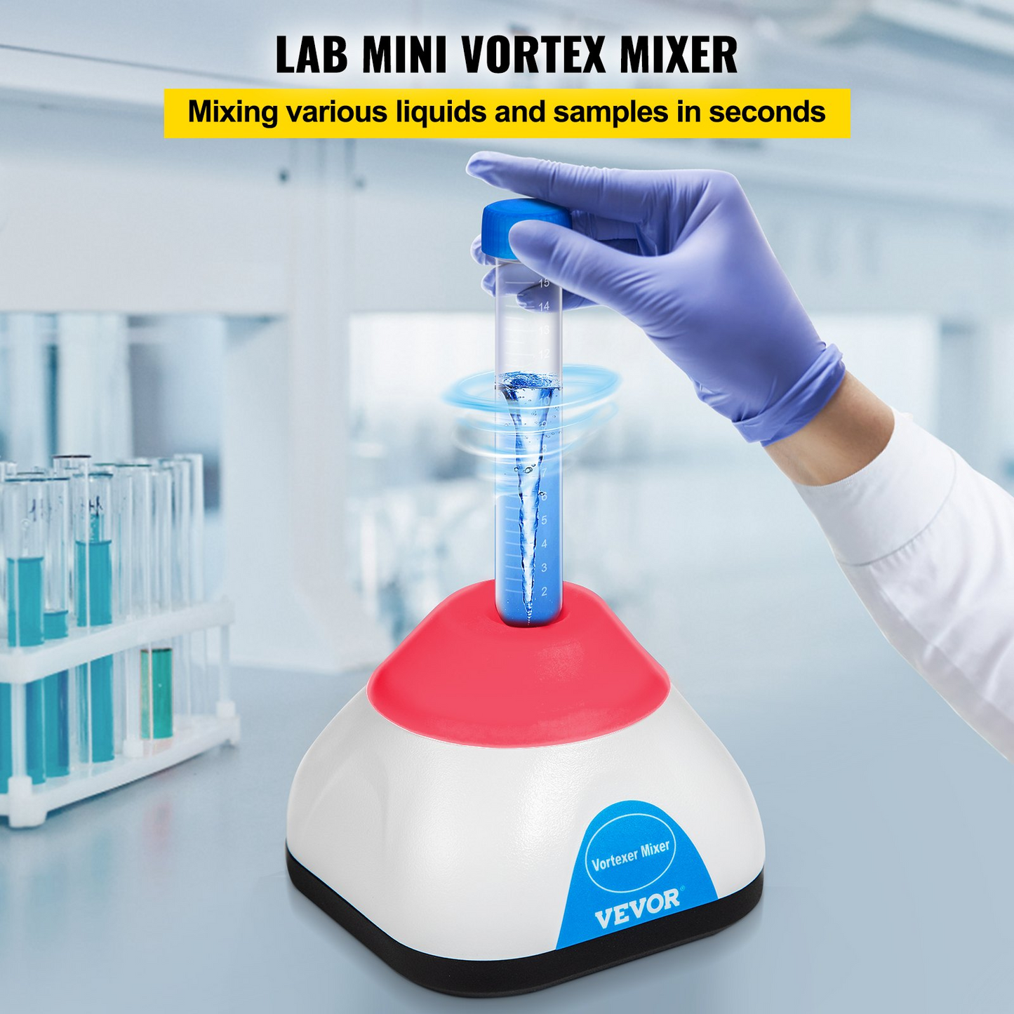 VEVOR Vortex Mixer, 3000RPM Mini Vortex Mixer Shaker, Touch Function Scientific Lab Vortex Shaker, Mix Up to 50ML, 6mm Orbital Diameter for Test Tube, Tattoo Ink, Nail Polish, Eyelash Adhesives, Paint