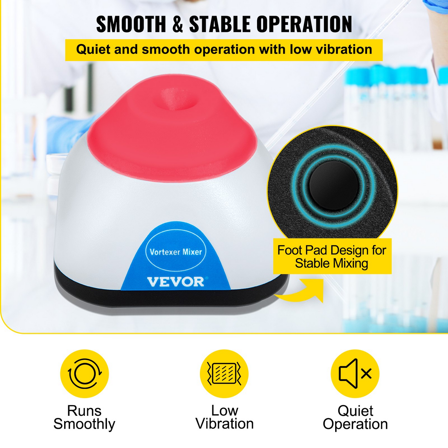 VEVOR Vortex Mixer, 3000RPM Mini Vortex Mixer Shaker, Touch Function Scientific Lab Vortex Shaker, Mix Up to 50ML, 6mm Orbital Diameter for Test Tube, Tattoo Ink, Nail Polish, Eyelash Adhesives, Paint