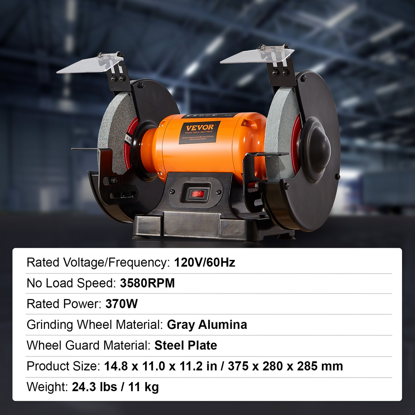 VEVOR Bench Grinder, 8 inch Single Speed Bench Grinder with 3A Brushless Motor 3580 RPM Table Grinder with 36/80-Grit Grinding Wheels for Grinding, Sharpening Application