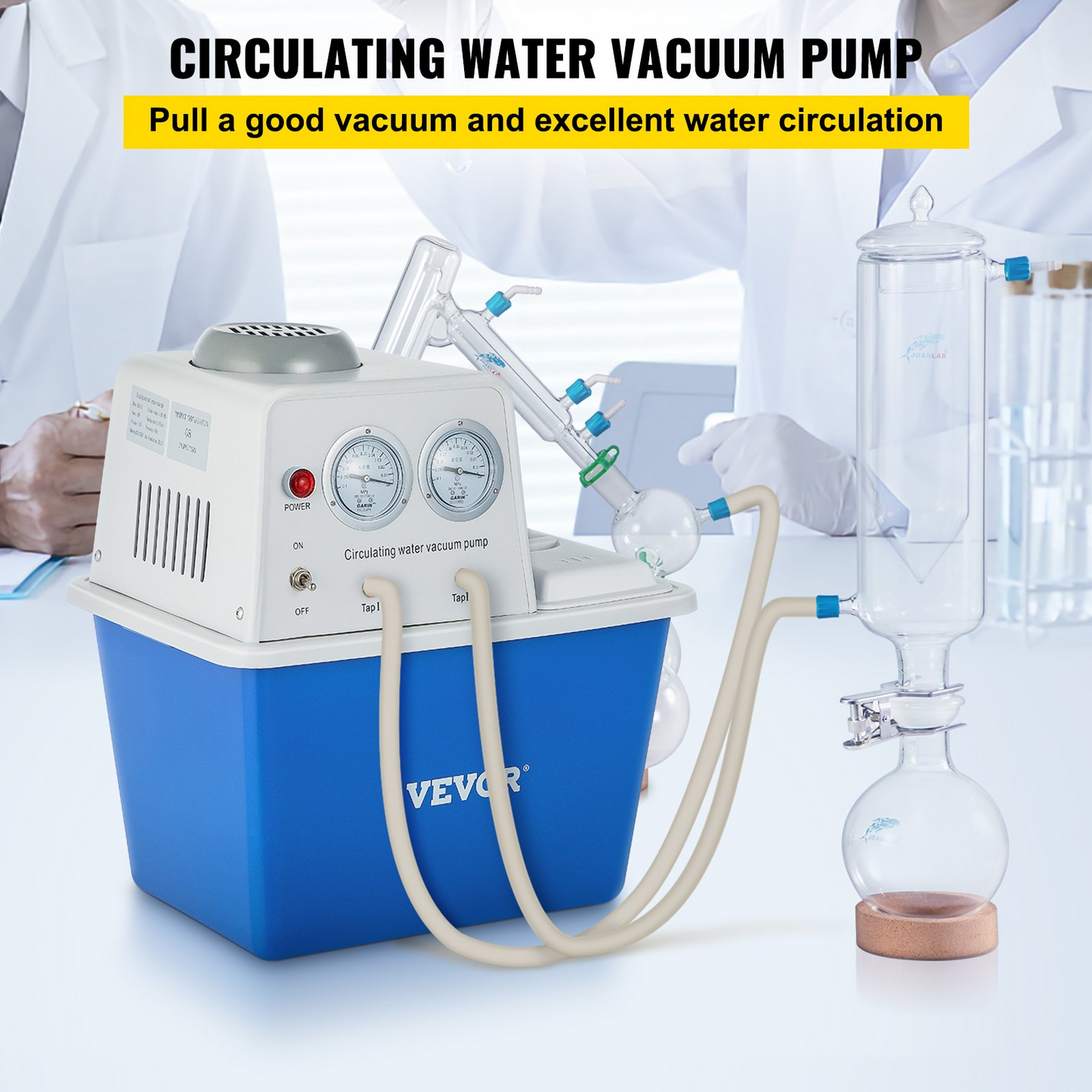 VEVOR Lab Multi-Purpose Water Circulating Vacuum Pump,15L, with 2 Off-Gas Taps,Stainless Vacuum Pump 180W 110V,Anti-Corrosion Pump Lab Chemistry Equipment