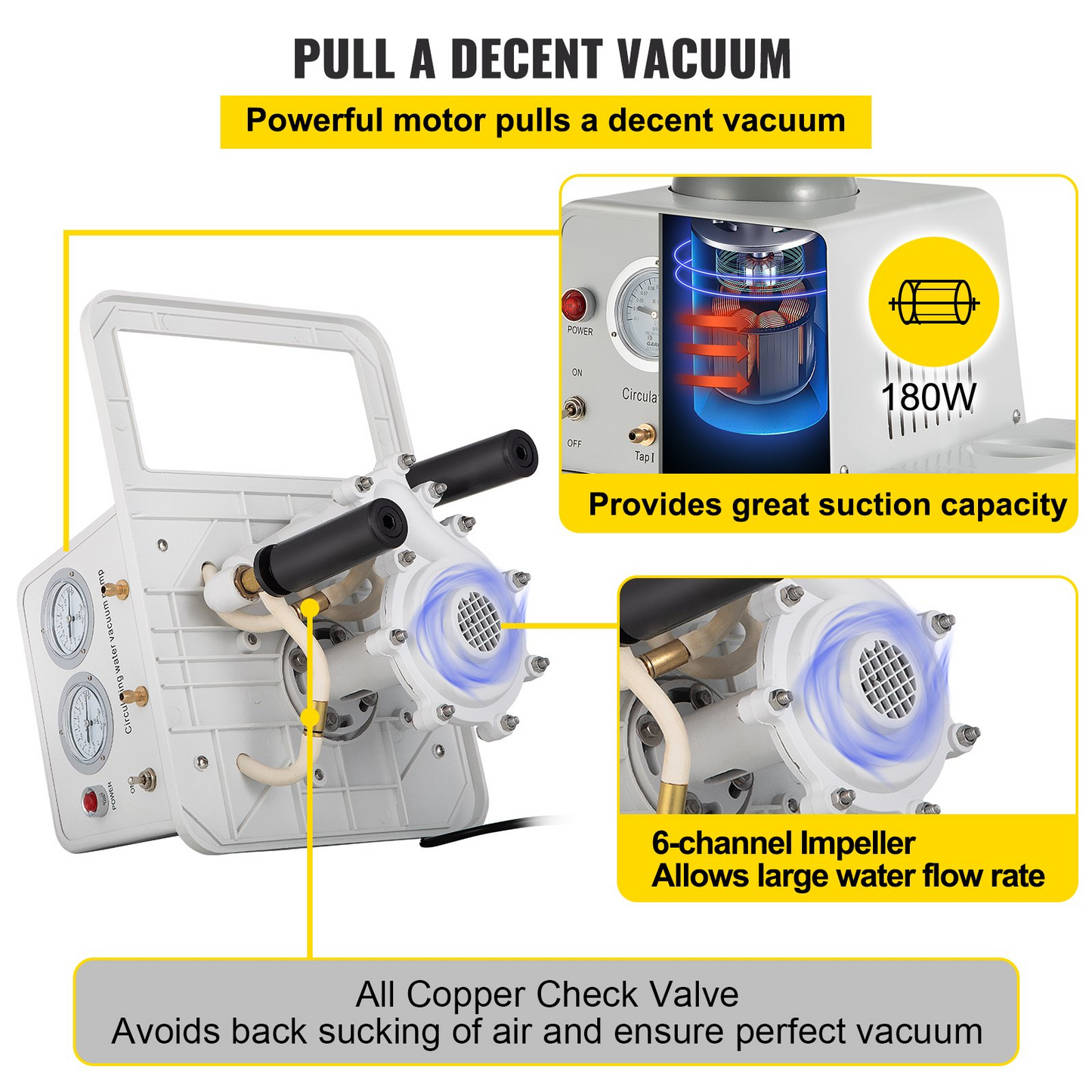 VEVOR Lab Multi-Purpose Water Circulating Vacuum Pump,15L, with 2 Off-Gas Taps,Stainless Vacuum Pump 180W 110V,Anti-Corrosion Pump Lab Chemistry Equipment