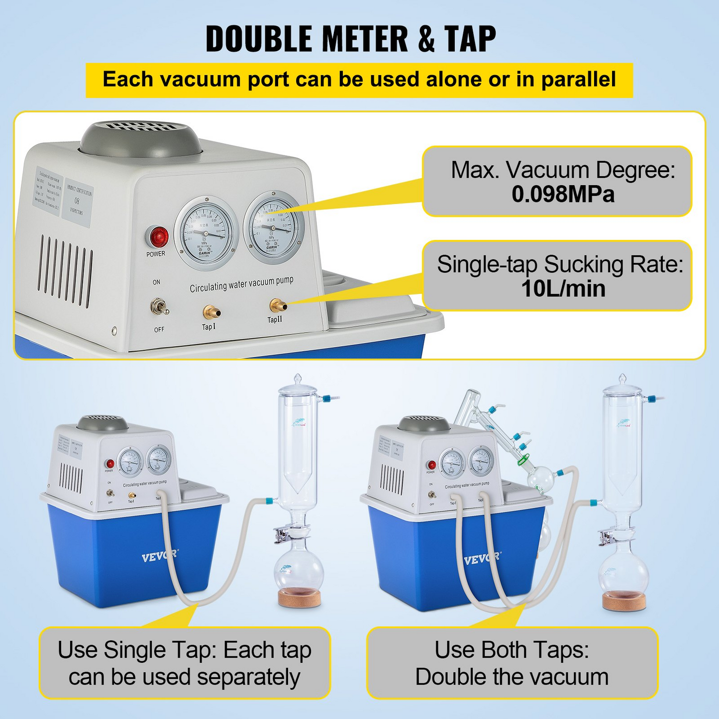 VEVOR Lab Multi-Purpose Water Circulating Vacuum Pump,15L, with 2 Off-Gas Taps,Stainless Vacuum Pump 180W 110V,Anti-Corrosion Pump Lab Chemistry Equipment