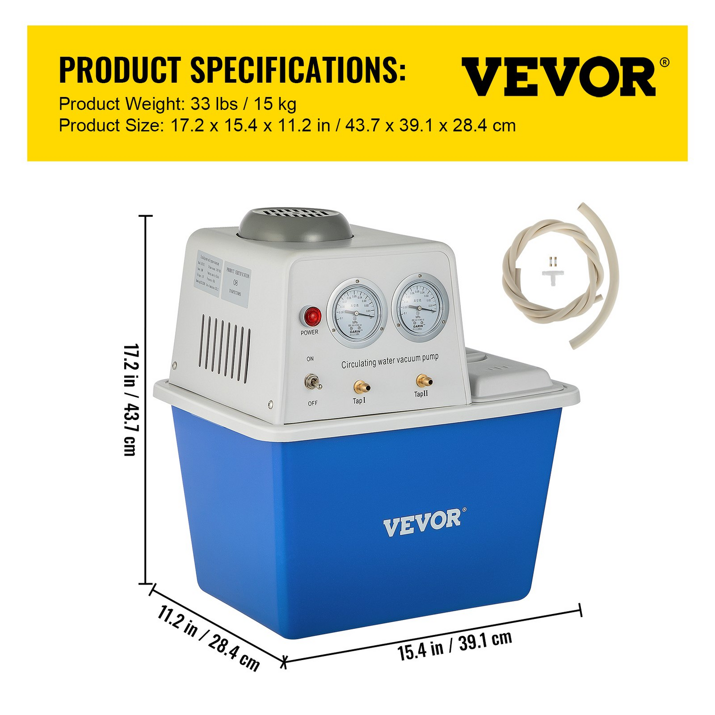 VEVOR Lab Multi-Purpose Water Circulating Vacuum Pump,15L, with 2 Off-Gas Taps,Stainless Vacuum Pump 180W 110V,Anti-Corrosion Pump Lab Chemistry Equipment