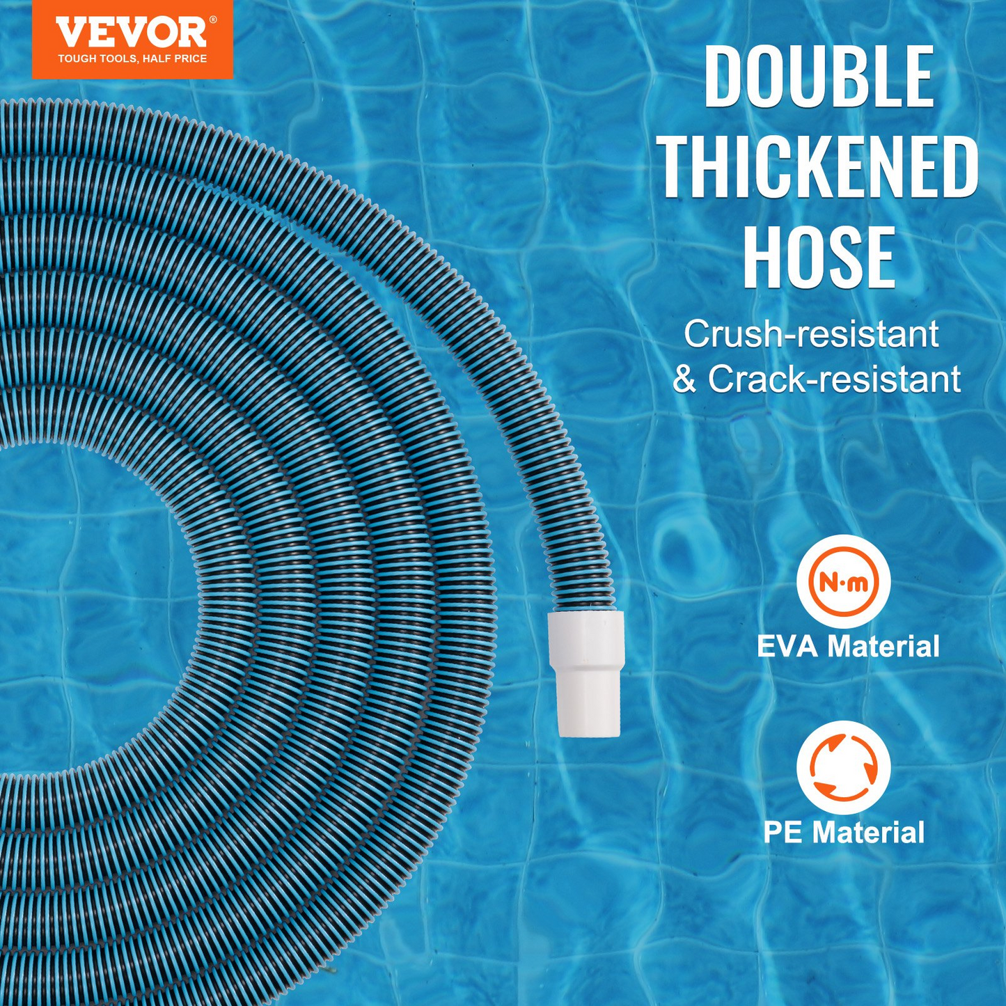 VEVOR Heavy Duty Swimming Pool Hose, 1-1/2-Inch x 30-Feet, Pool Vacuum Cleaning Hose, Compatible with Above Ground Pool In-Ground Pool Sand Filter Pump Pool Pump Pool Skimmer Various Cleaning Products