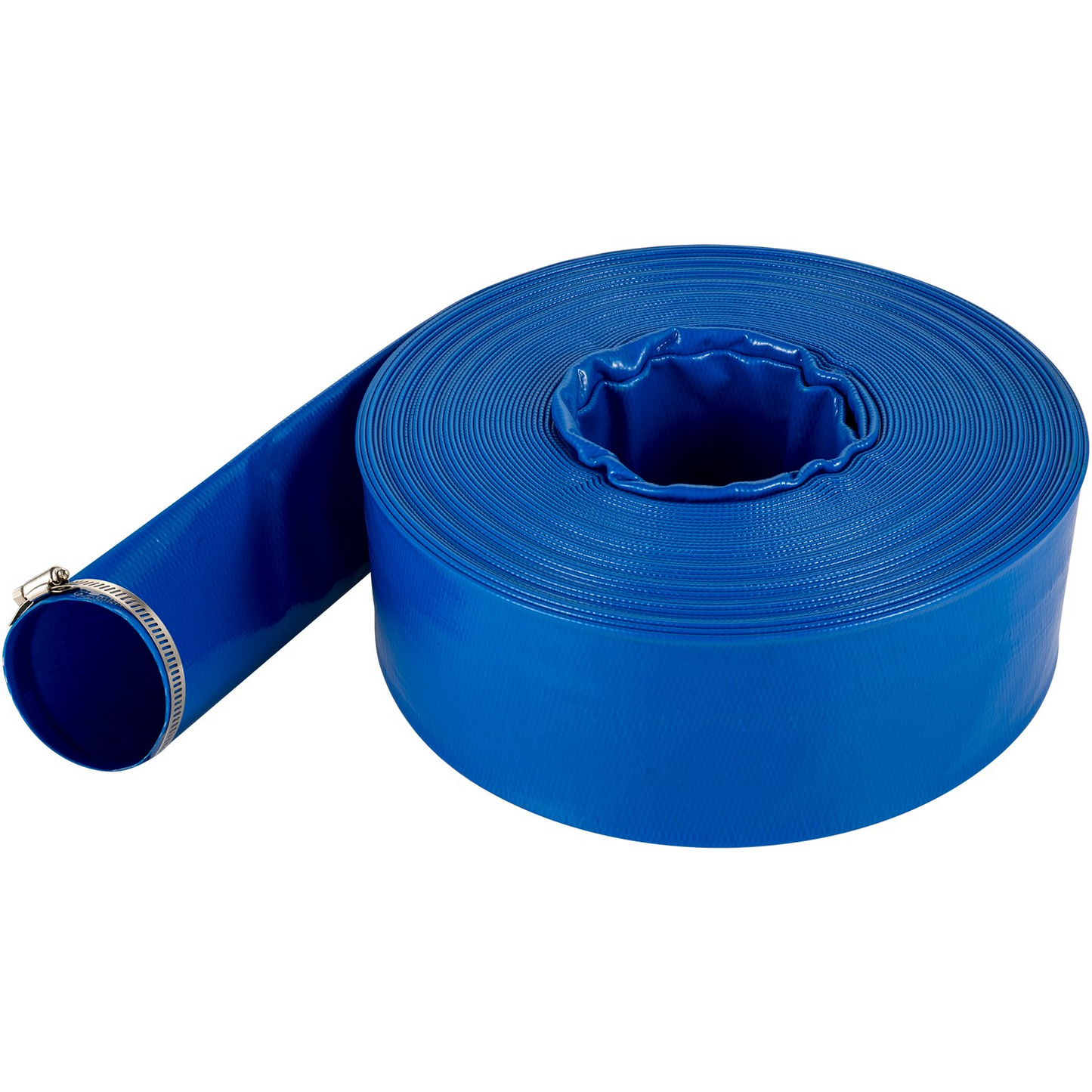 VEVOR Discharge Hose, 4" x 105', PVC Lay Flat Hose, Heavy Duty Backwash Drain Hose with Clamps, Weather-proof & Burst-proof, Ideal for Swimming Pool & Water Transfer, Blue