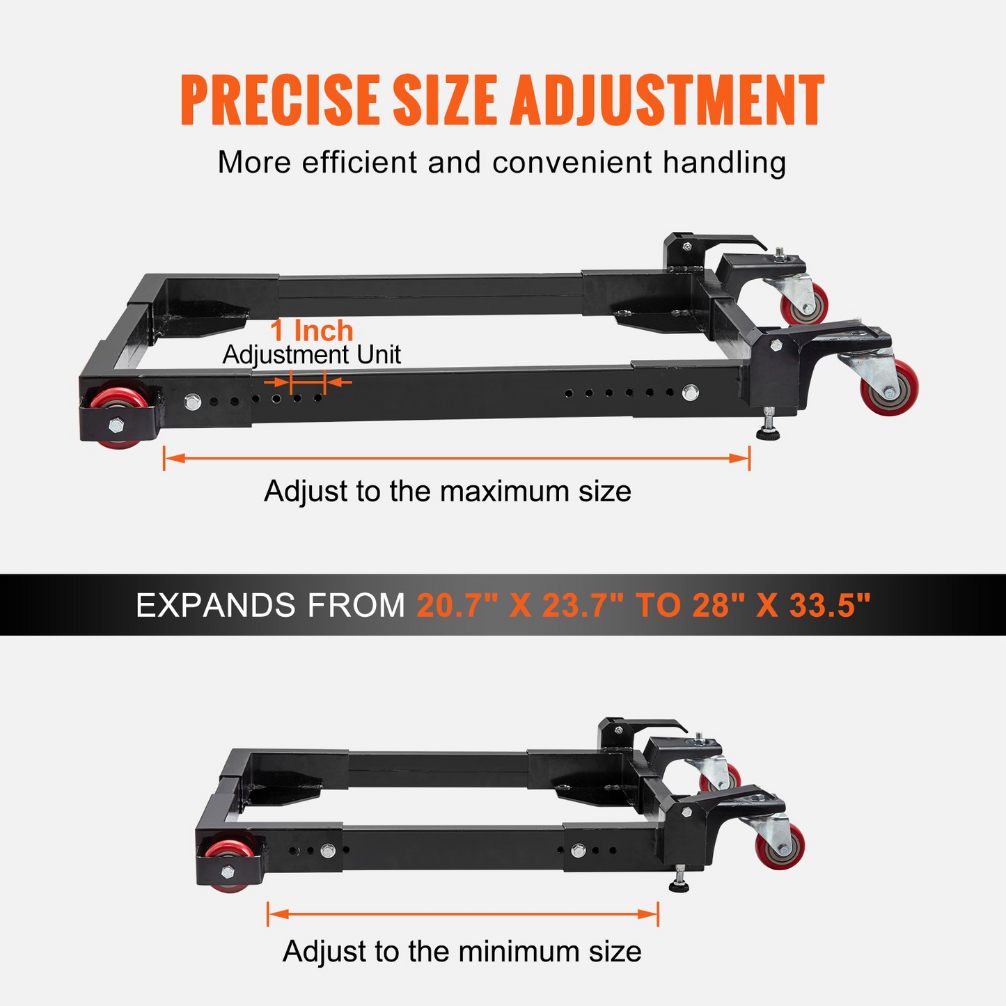VEVOR Mobile Base, 1500 lbs Capacity, Adjustable from 20.7" x 23.7" to 28" x 33.5", Heavy Duty Universal Mobile Base Stand with Swivel Wheels, for Woodworking Equipment, Bandsaw, Power Tools, Machines