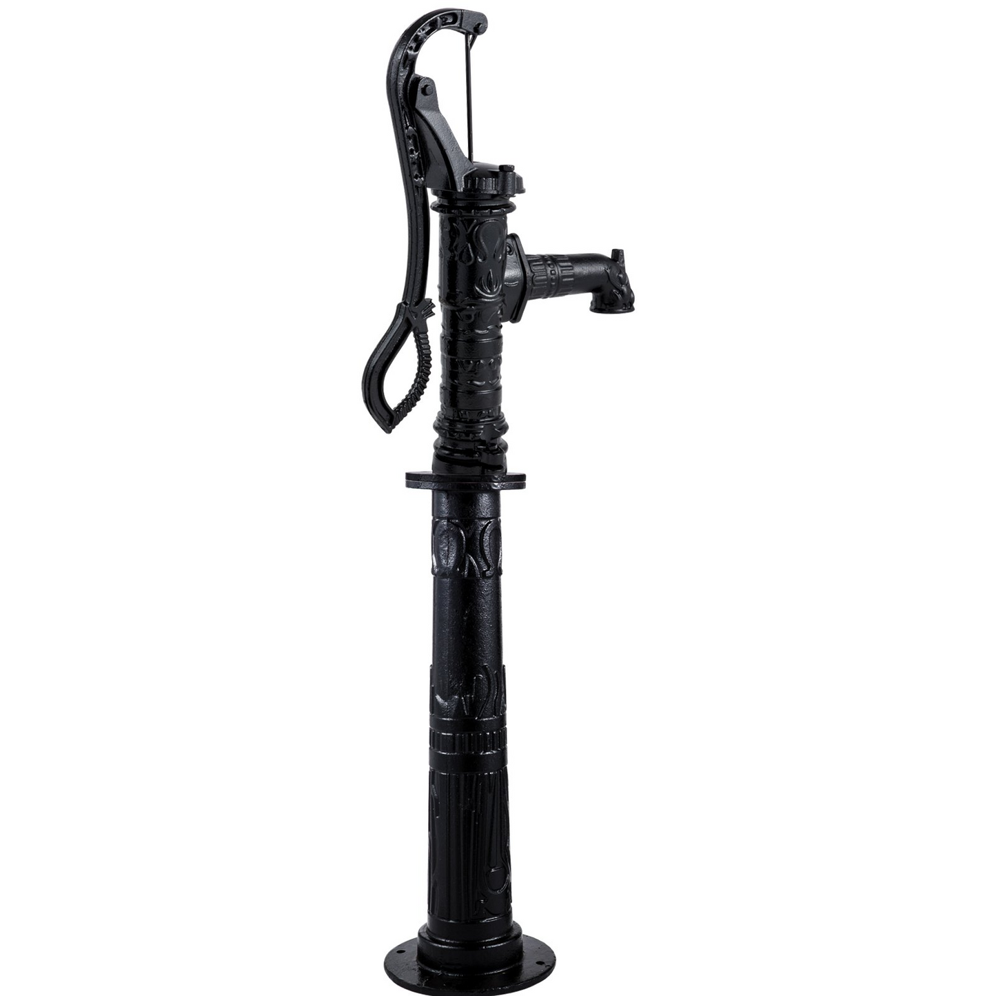 VEVOR Hand Water Pump w/ Stand 15.7 x 9.4 x 53.1 inch Pitcher Pump & 26 inch Pump Stand w/ Pre-set 1/2" Holes for Easy Installation Rustic Cast Iron Well Pump for Yard Garden Farm Irrigation Black