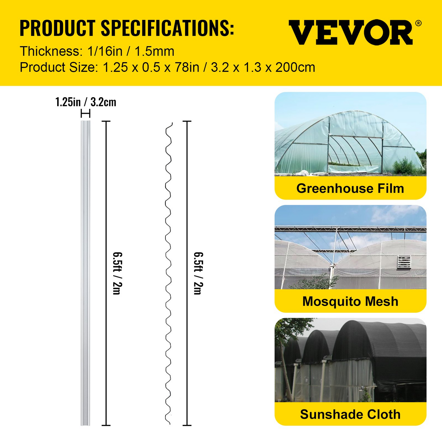 VEVOR Spring Wire and Lock Channel, 6.56ft Spring Lock & U-Channel Bundle for Greenhouse, 30 Packs PE Coated Spring Wire & Aluminum Alloy Channel, Plastic Poly Film or Shade Cloth Attachment w/Screws